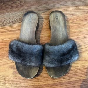 Barneys NY Fur Clog Sandals (8)